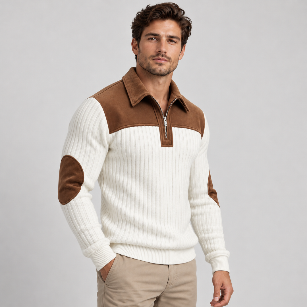 Mads | Colorblock Half-Zip Sweater til Mænd med Krave
