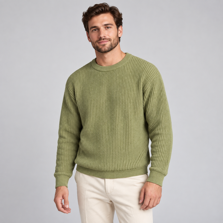 Martin | Ribstrikket Sweater til Mænd med Rund Hals og Afslappet Pasform