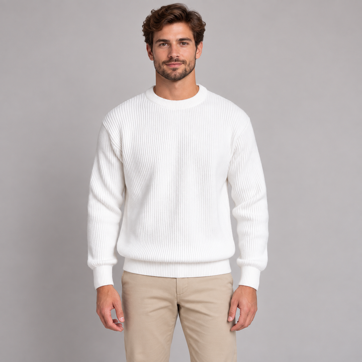 Martin | Ribstrikket Sweater til Mænd med Rund Hals og Afslappet Pasform