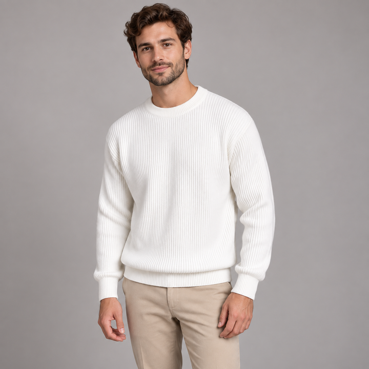 Martin | Ribstrikket Sweater til Mænd med Rund Hals og Afslappet Pasform