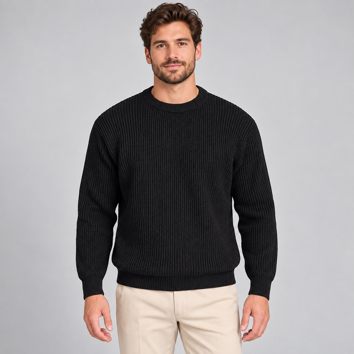 Martin | Ribstrikket Sweater til Mænd med Rund Hals og Afslappet Pasform