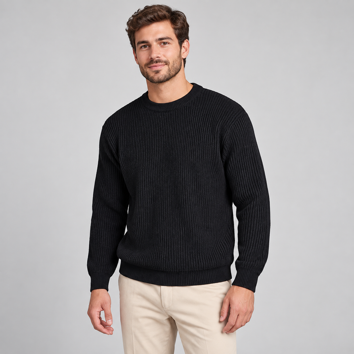 Martin | Ribstrikket Sweater til Mænd med Rund Hals og Afslappet Pasform