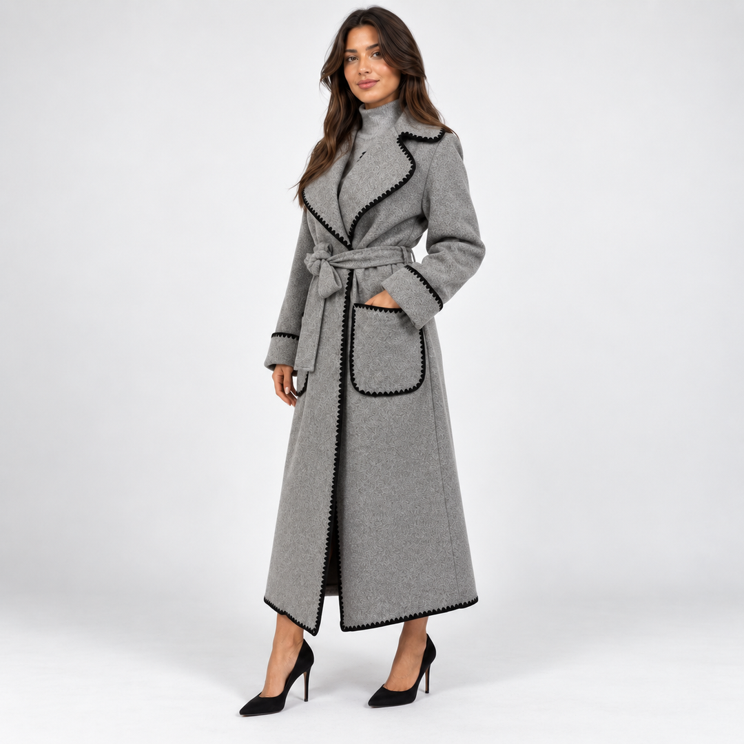 Mathilde | Lang Patchwork Trenchcoat til Kvinder med Knaplukning