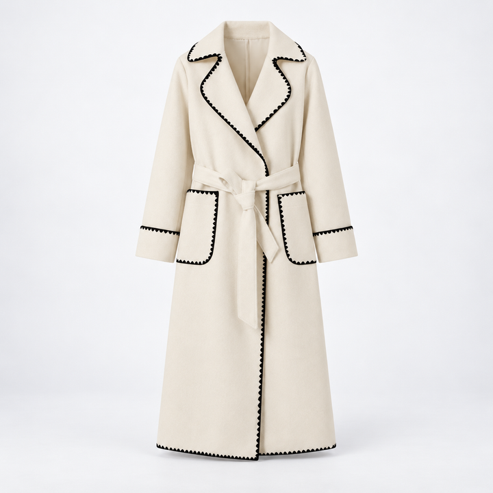 Mathilde | Lang Patchwork Trenchcoat til Kvinder med Knaplukning