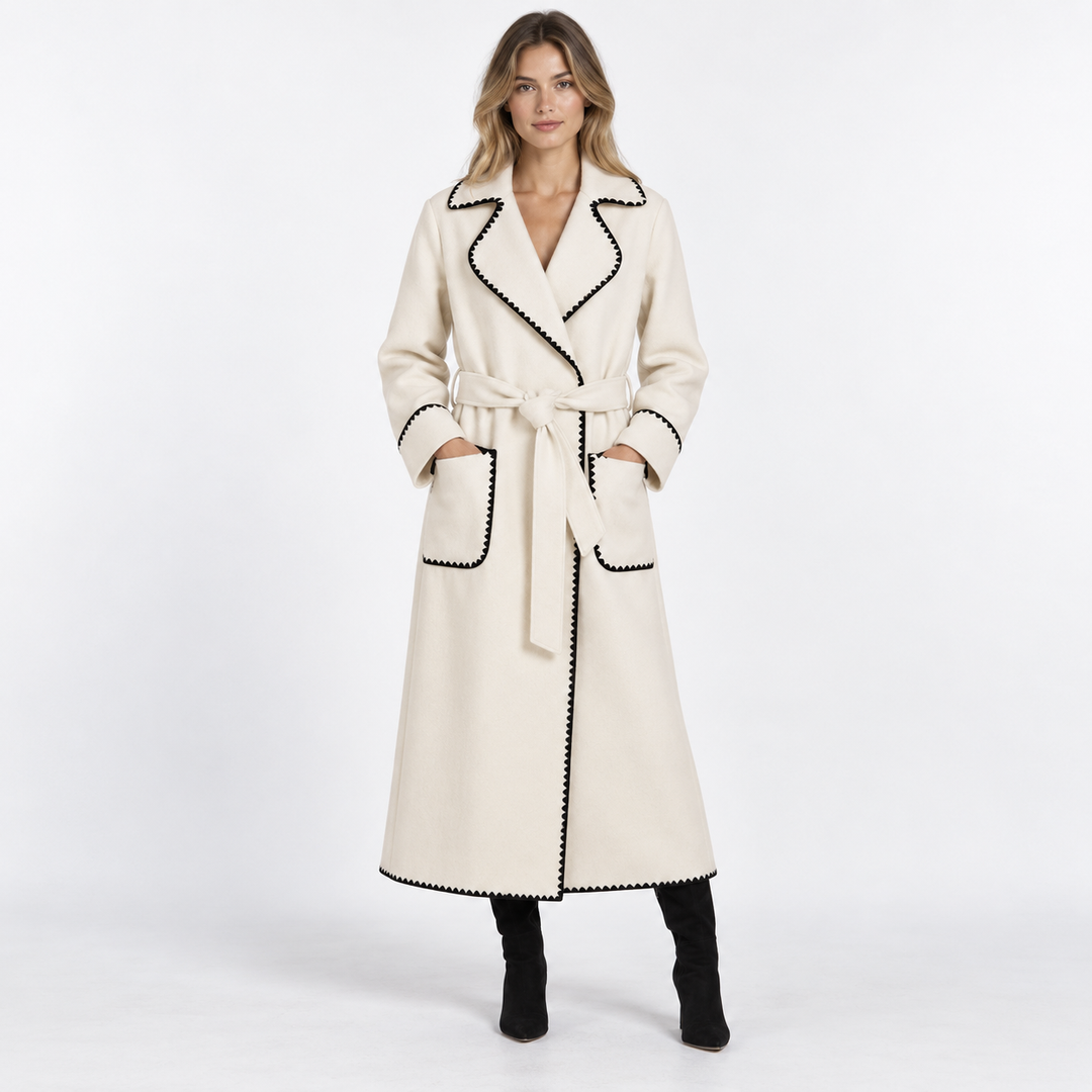 Mathilde | Lang Patchwork Trenchcoat til Kvinder med Knaplukning