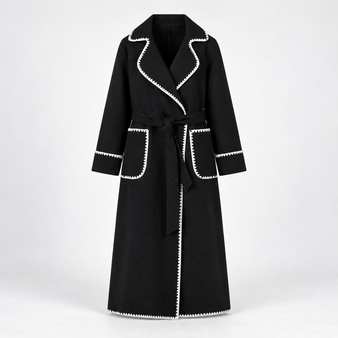 Mathilde | Lang Patchwork Trenchcoat til Kvinder med Knaplukning