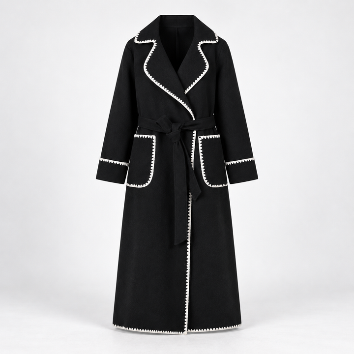 Mathilde | Lang Patchwork Trenchcoat til Kvinder med Knaplukning