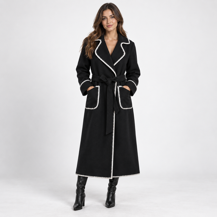 Mathilde | Lang Patchwork Trenchcoat til Kvinder med Knaplukning