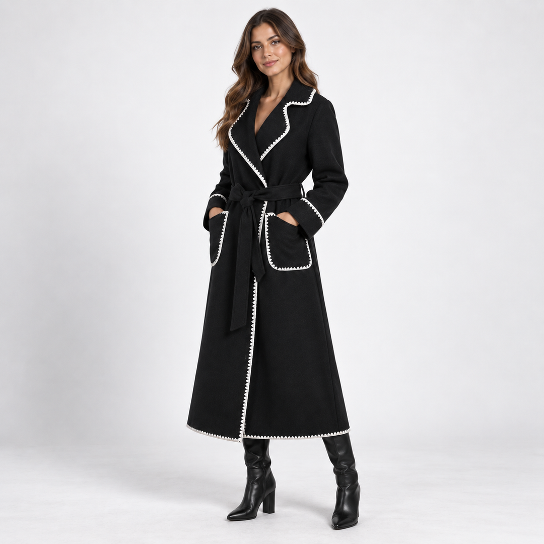 Mathilde | Lang Patchwork Trenchcoat til Kvinder med Knaplukning