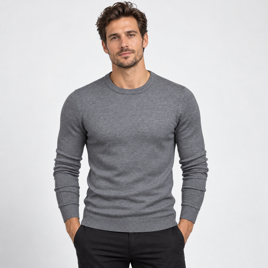 Peter | Pullover til Mænd med Rund Hals og Ribbede Manchetter Koksgra 1