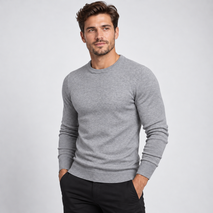 Peter | Pullover til Mænd med Rund Hals og Ribbede Manchetter Koksgra 1