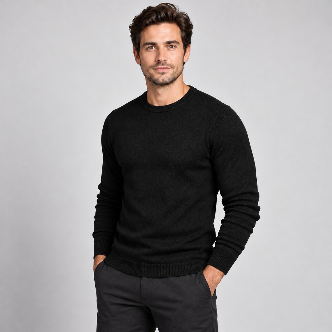 Peter | Pullover til Mænd med Rund Hals og Ribbede Manchetter Koksgra 1