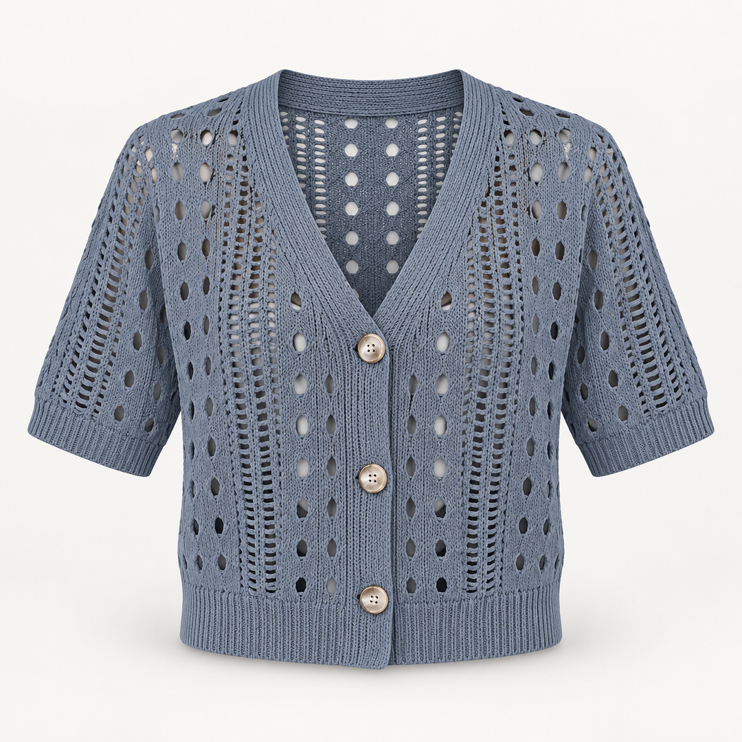 Pia | Kortærmet Cardigan til Kvinder med Åben Front Beige