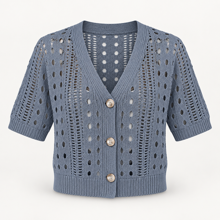 Pia | Kortærmet Cardigan til Kvinder med Åben Front Beige