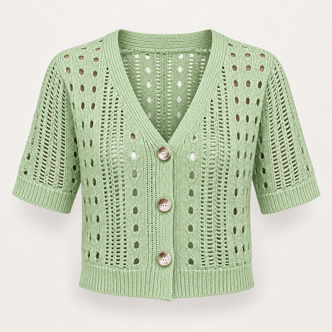 Pia | Kortærmet Cardigan til Kvinder med Åben Front Beige