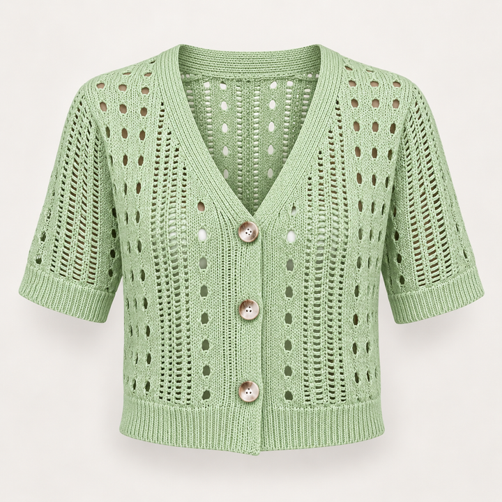 Pia | Kortærmet Cardigan til Kvinder med Åben Front Beige