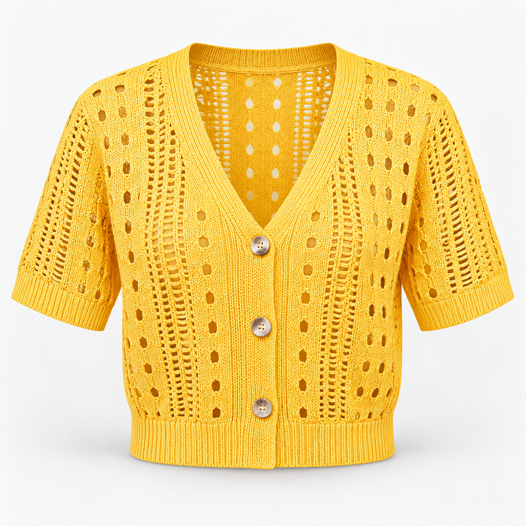 Pia | Kortærmet Cardigan til Kvinder med Åben Front Beige