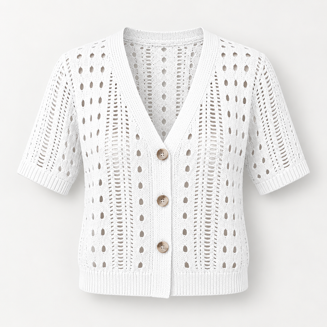 Pia | Kortærmet Cardigan til Kvinder med Åben Front Beige