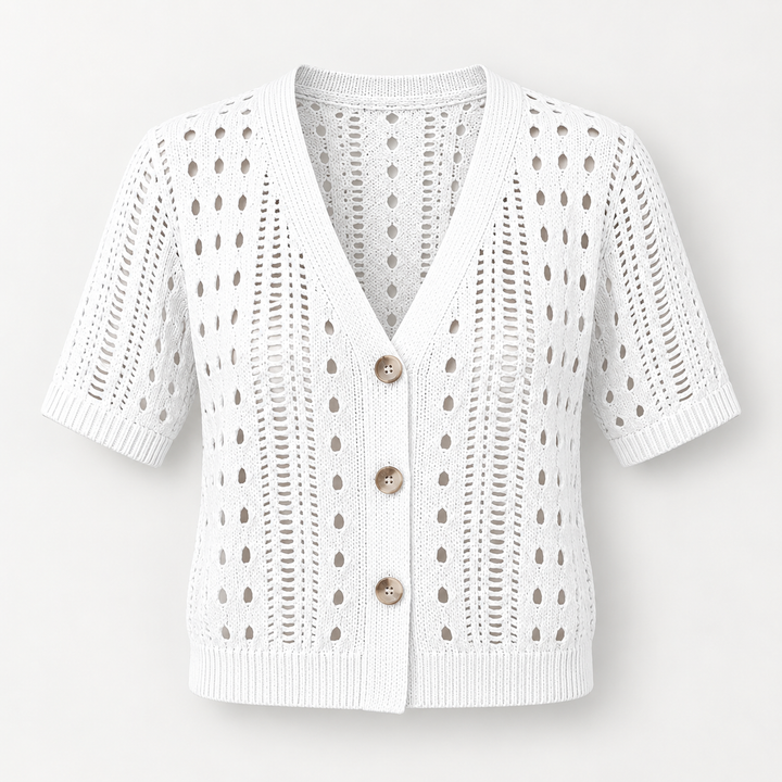 Pia | Kortærmet Cardigan til Kvinder med Åben Front Beige