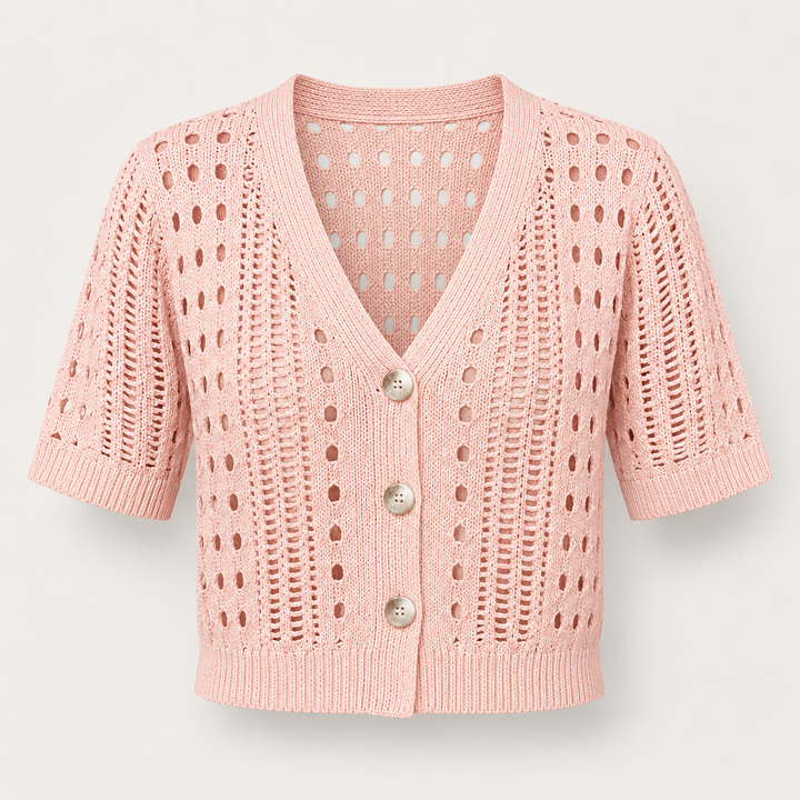 Pia | Kortærmet Cardigan til Kvinder med Åben Front Beige