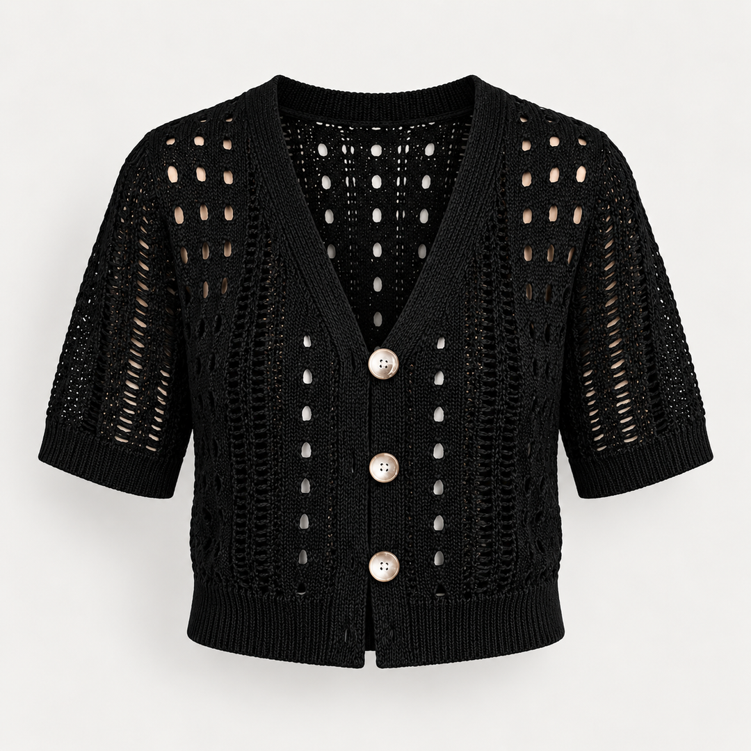 Pia | Kortærmet Cardigan til Kvinder med Åben Front Beige