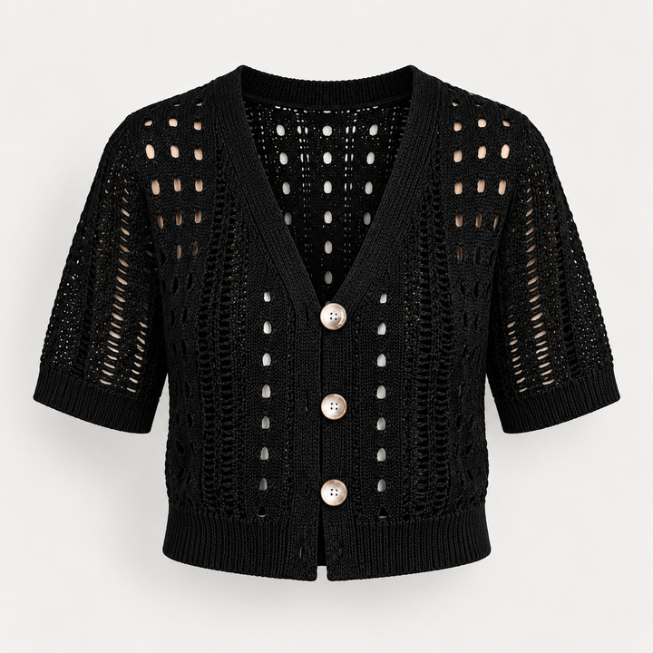 Pia | Kortærmet Cardigan til Kvinder med Åben Front Beige