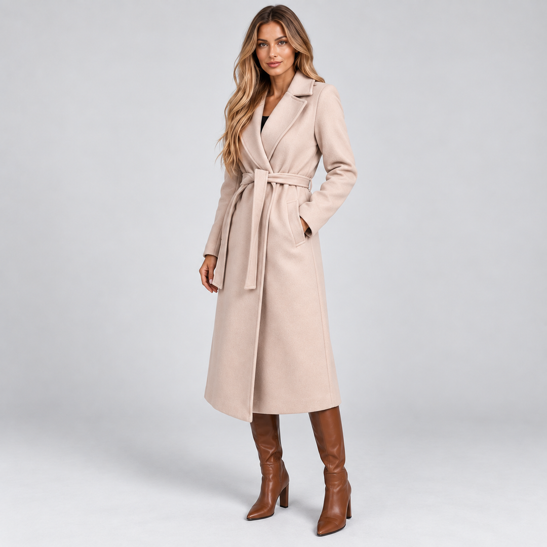 Rikke | Trenchcoat til Kvinder med Bælte og Bred Reverskrave Beige