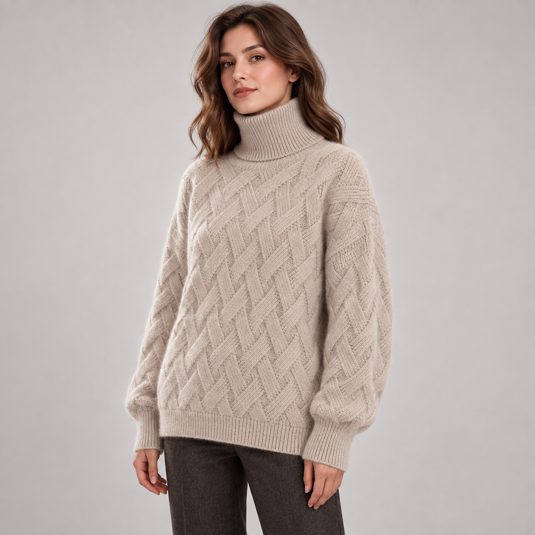 Sanne | Oversized Kabelstrikket Rullekravesweater til Kvinder