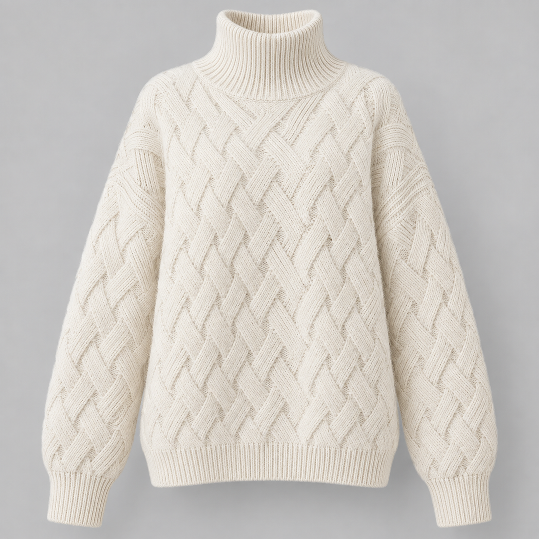Sanne | Oversized Kabelstrikket Rullekravesweater til Kvinder