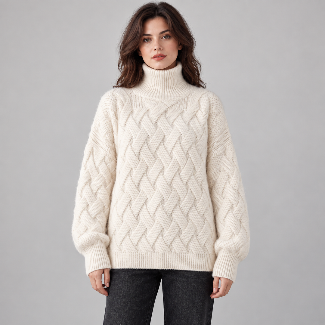 Sanne | Oversized Kabelstrikket Rullekravesweater til Kvinder