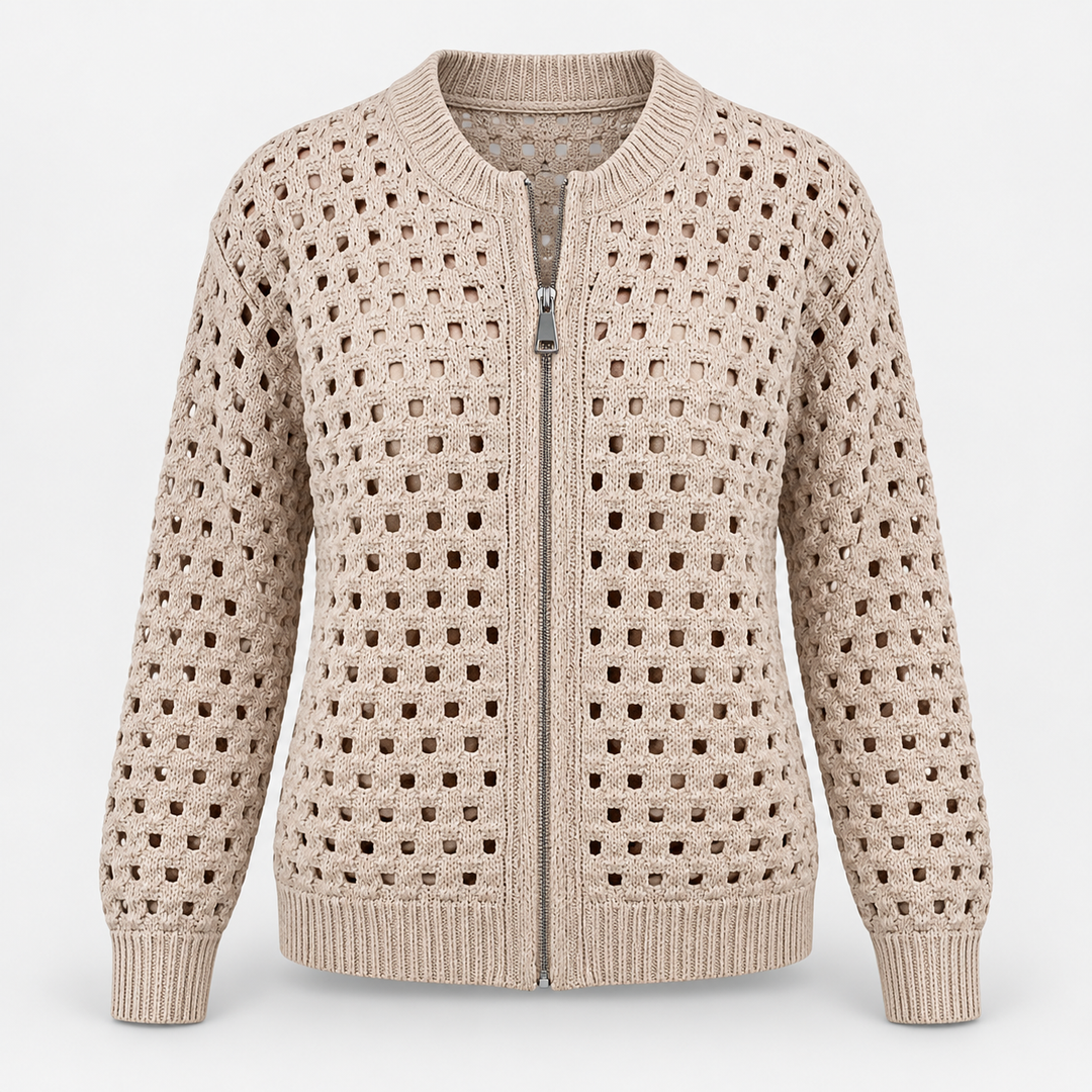 Stine | Åbenstrikket Cardigan til Kvinder med Lynlås