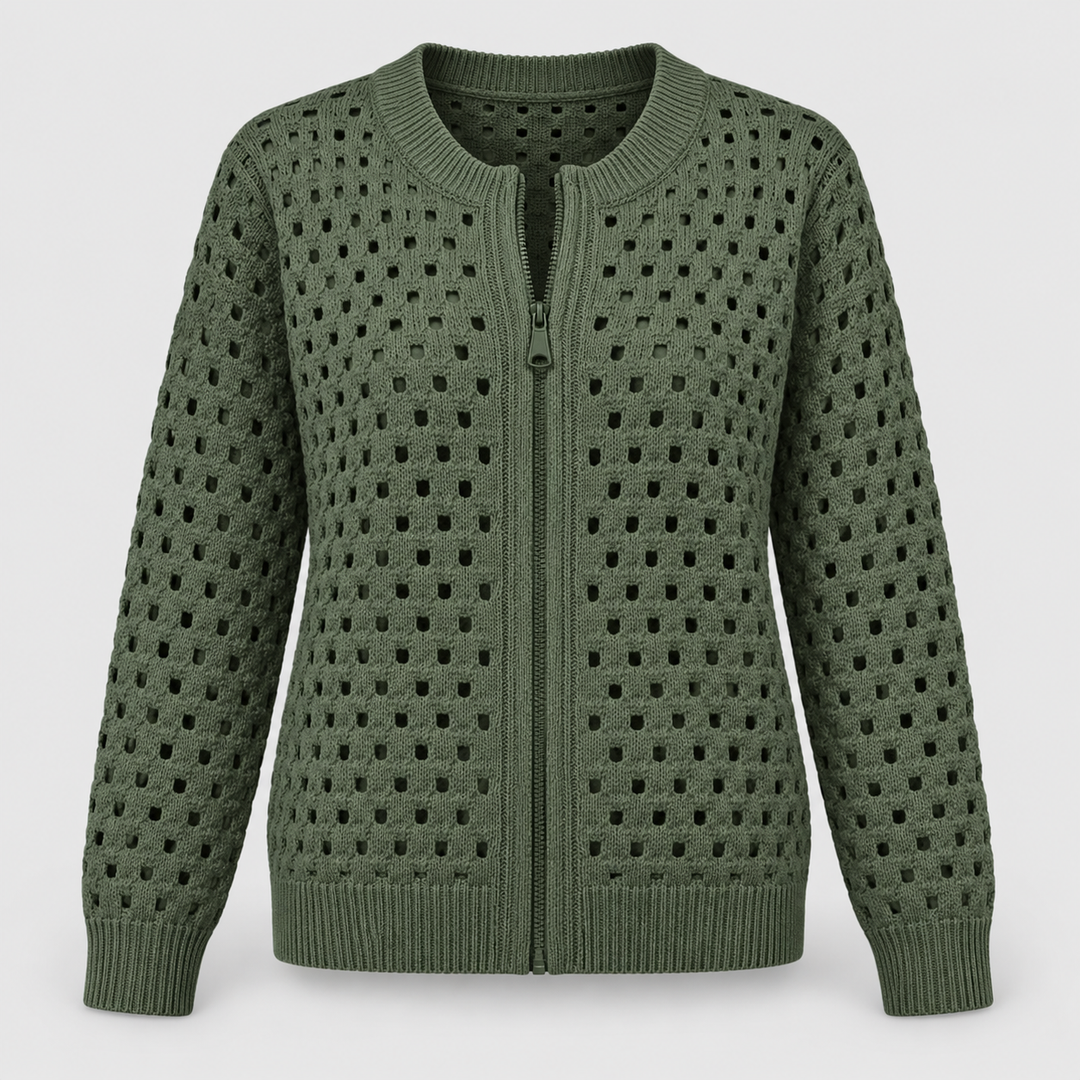 Stine | Åbenstrikket Cardigan til Kvinder med Lynlås