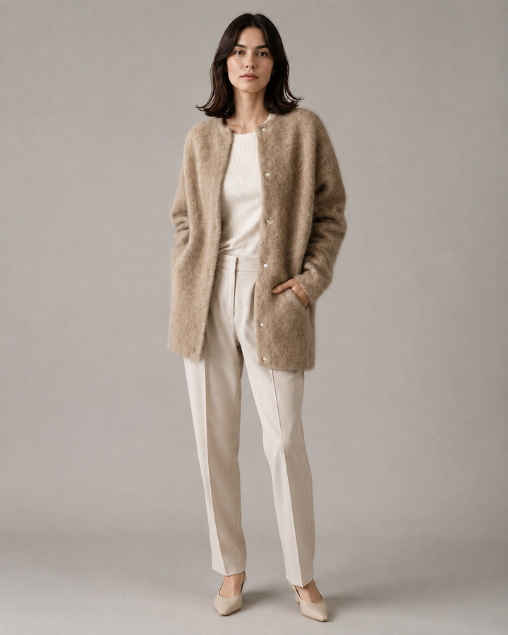 Strikket Cardigan til Kvinder med Knapper (khaki)